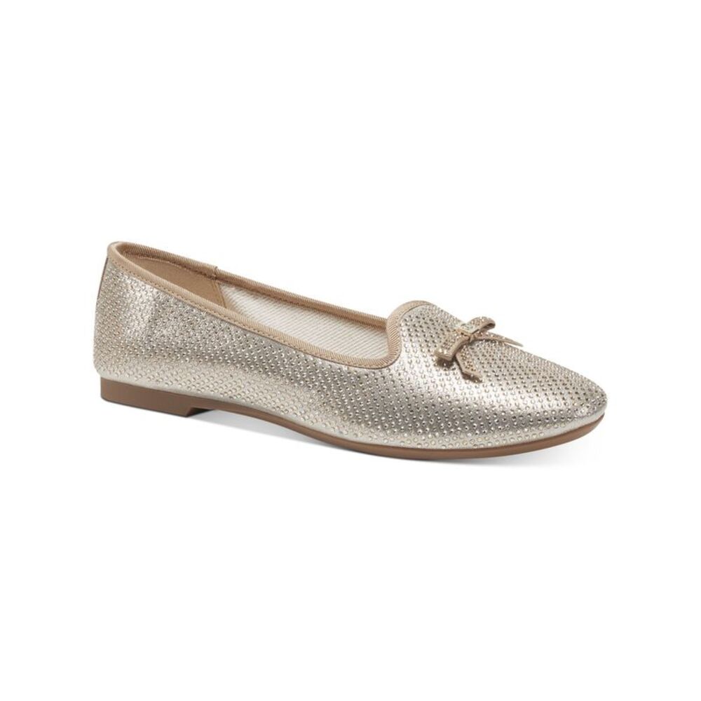 CHARTER CLUB Womens Gold Textured Kimii Round Toe Slip On Flats Shoes 7.5 M